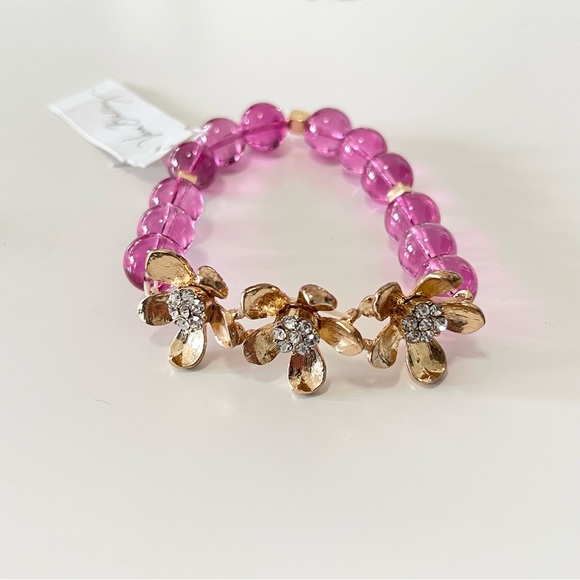 Vera Wang Jewelry - Vera Wang Petals Beaded Stretch Bracelet Pink